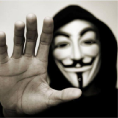 V for vendetta mask and hand in stopping motion